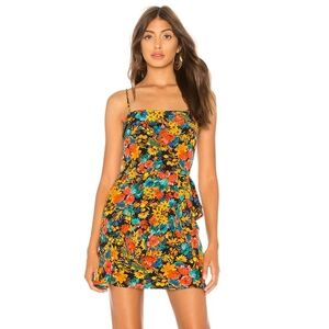Lovers and Friends Claudia Mini Dress Floral Black Red Orange Yellow Blue Xs